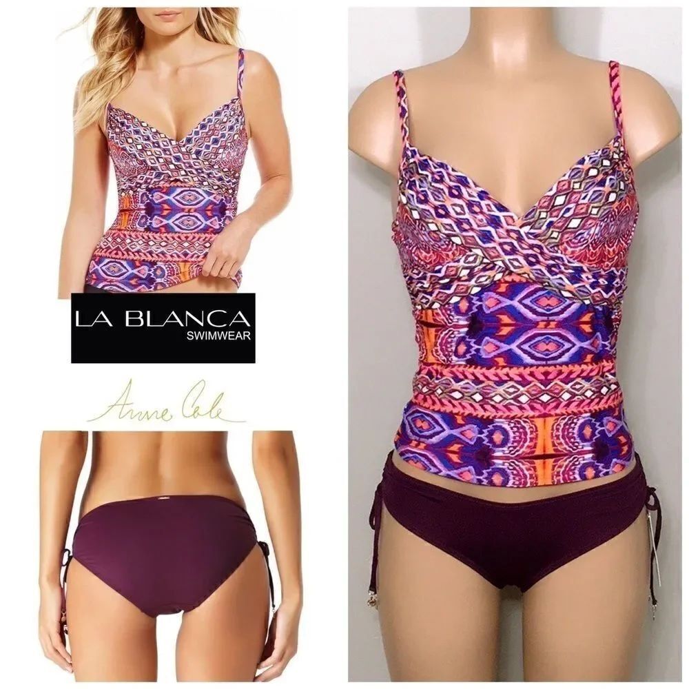 La Blanca & Anne Cole plum and coral Tankini. NWT